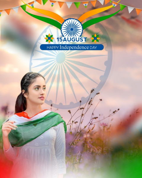 15 August Background Indain Flag With Cute Girl Photos