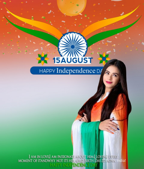 15 August PicsArt CB Background With Girl Independence Day Flag Img