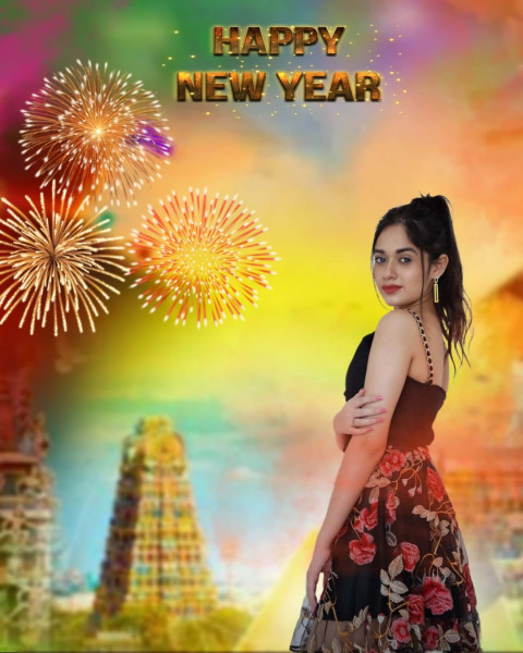 2025 Happy New Year HD Editing Background With Girl
