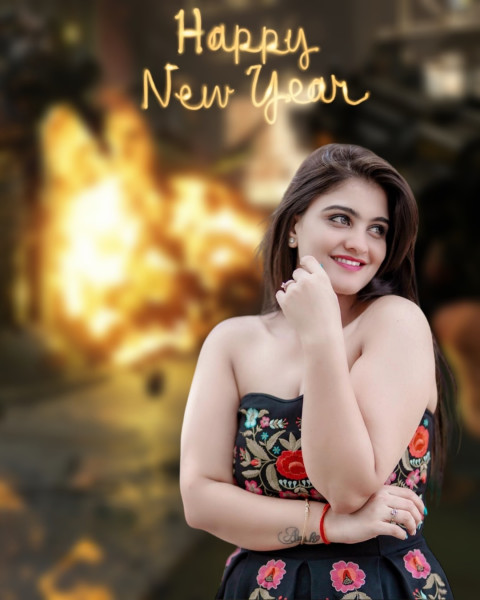 2023 Photo Editing Happy New Year Girl Blur Background