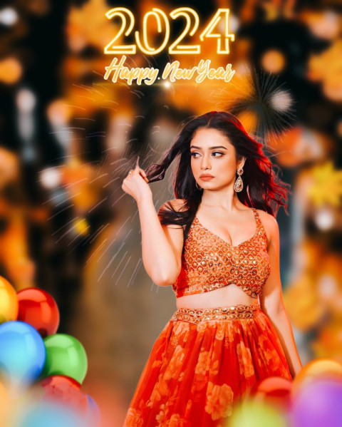 2024 Happy New Year Editing Background with Cute Girl Images HD