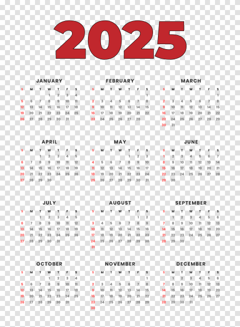 2025 Calendar PNG HD New Year Image