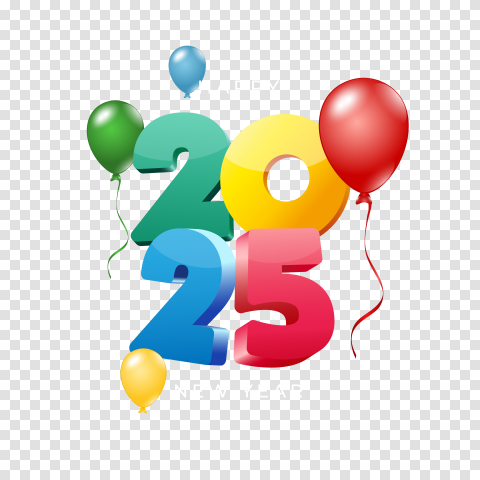2025 Happy New Year with Colorful Balloons PNG HD