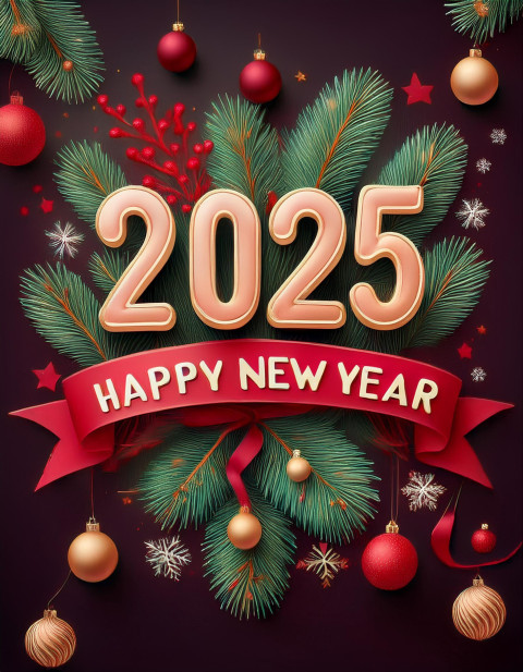 2025 New Year Card With Elegant Green And Gold Images For Edit