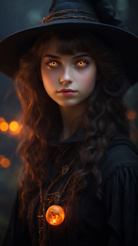 A beautiful young witch with glowing Girl Mobile Wallpaper