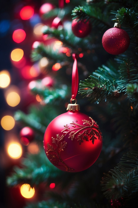 A Colseup For A Red Christmas Ball Wallpaper HD Background CB Img