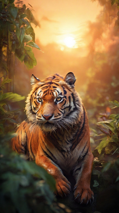 A tiger beautiful sunset time in the jungle Wallpaper Free Images