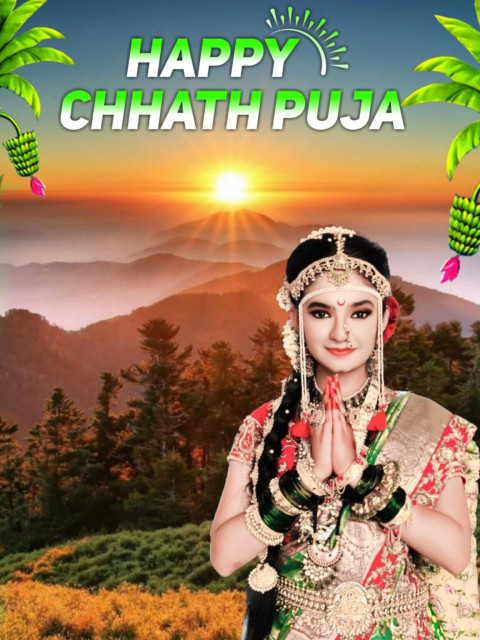 Beautiful Girl Happy Chhath Puja Editing Background Full Stock