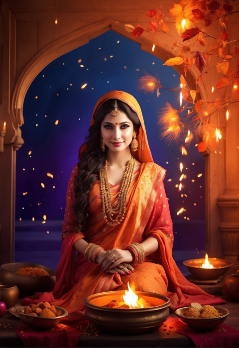 Beautiful Girl Lohri Blur CB Background With Fire Images Free Editing