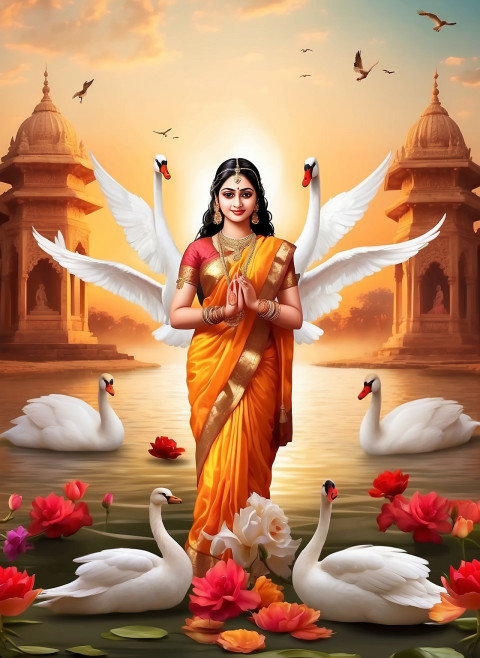 Beautiful God Saraswati Vasant Panchmi Photo Editing New Background HD