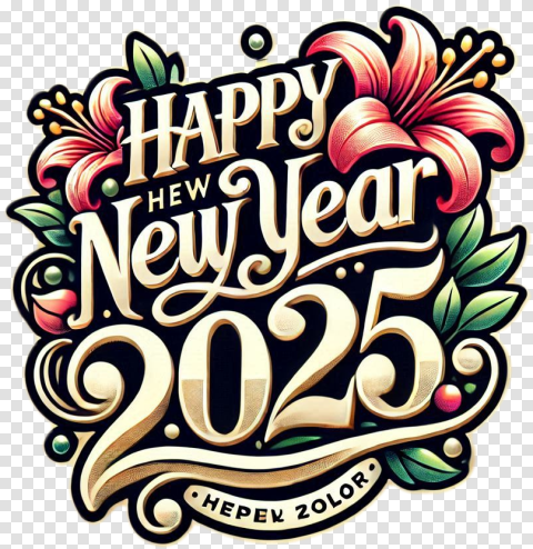 Beautiful Happy New Year 2025 Text Png Overlays For Photo Editing