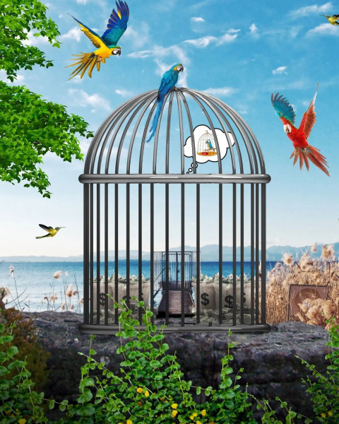 Cage With Birds Creative Photo Editing CB Background Full HD