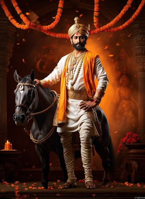 Chhatrapati Shivaji maharaj jayanti full body with horse poster hd wallpaper Img