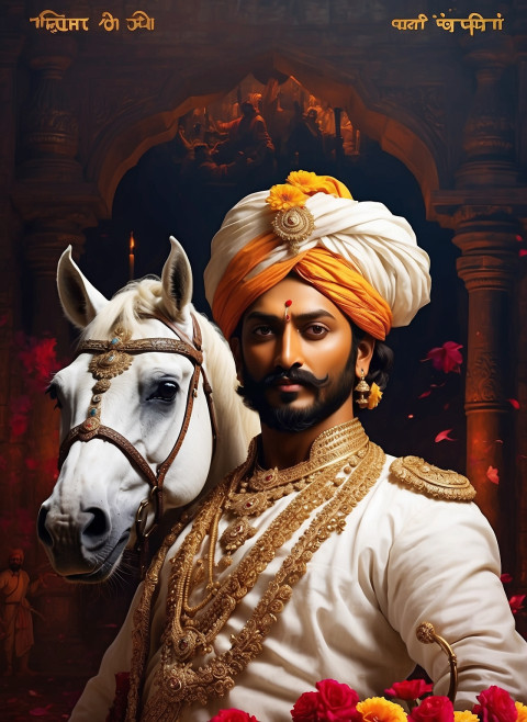Chhatrapati Shivaji with white horse poster wallpaper hd image free