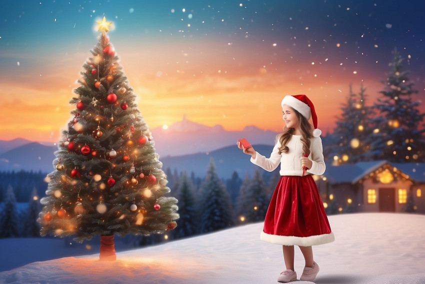 Christmas Blur Sunset Background With Cute Girl For Desktop Images