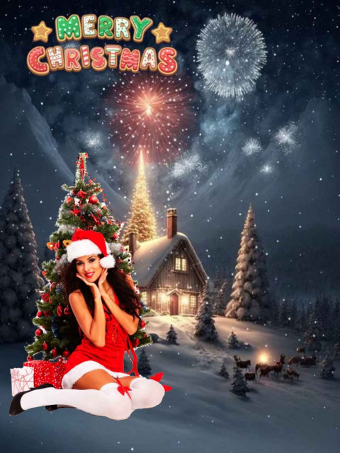 Christmas Editing Hd Backgrounds With Sitting Girl In Santa Dress Pics