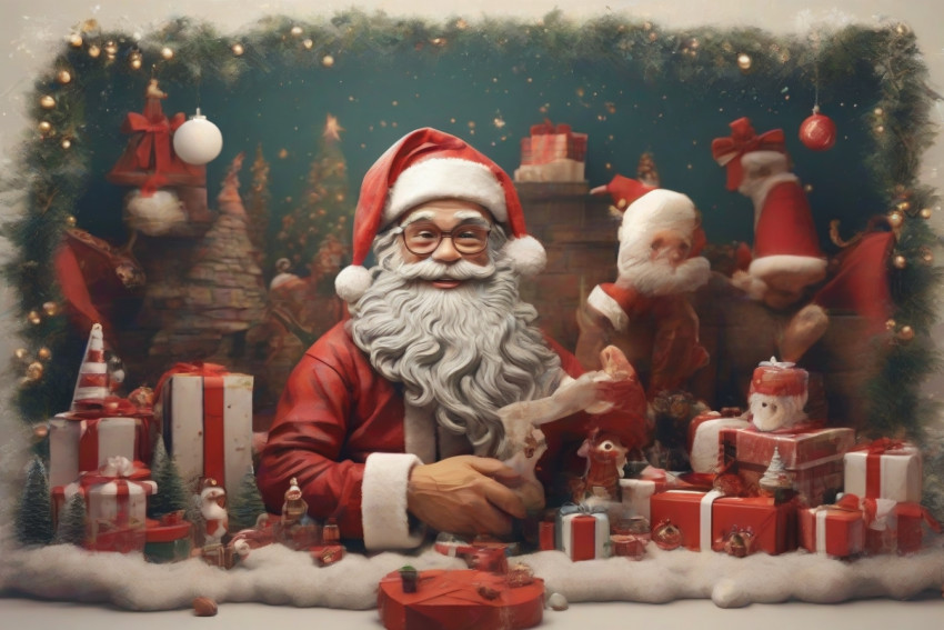 Christmas Gift Celebration Decoration With Santa Claus Background HD