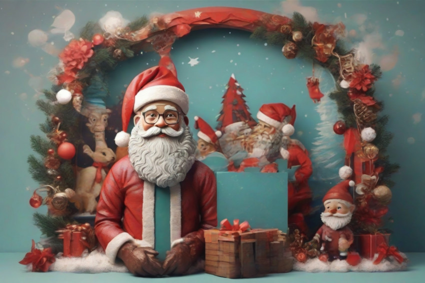 Christmas Gift Celebration Decoration With Santa Claus Background HD