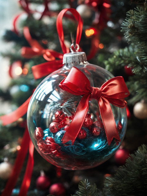 Christmas Glass Ball Close up on The Tree Wallpaper HD Image