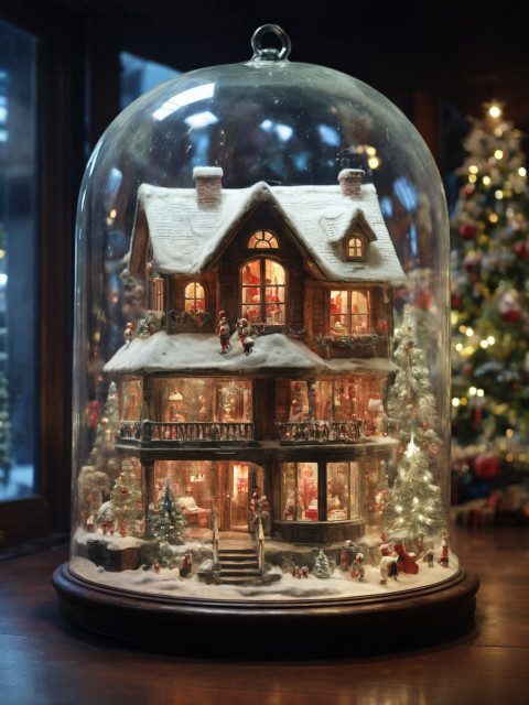 Christmas House inside Glass Background HD Free Wallpaper