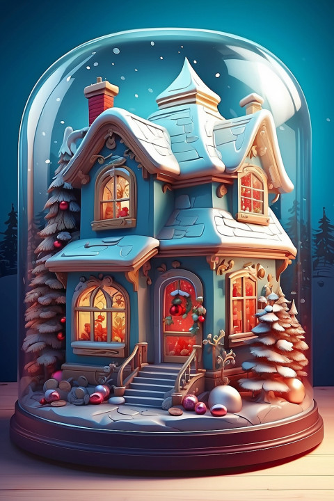 Christmas House inside Glass Background HD Free Wallpaper