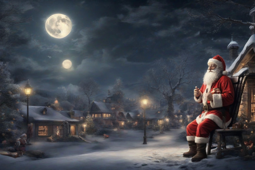 Christmas Image Santa Claus Wallpapers Night Moon Background HD