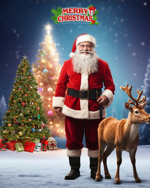 Christmas Photo Editing Background CB With Santa Claus And RainDeer