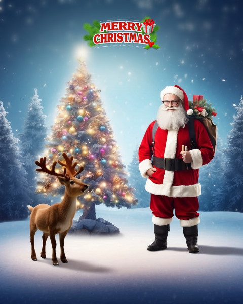 Christmas Photo Editing Background CB With Santa Claus Deer Images