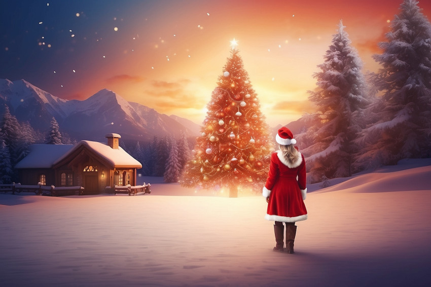 Christmas Santa Claus Full Body Image For Desktop Sunset Wallpaper