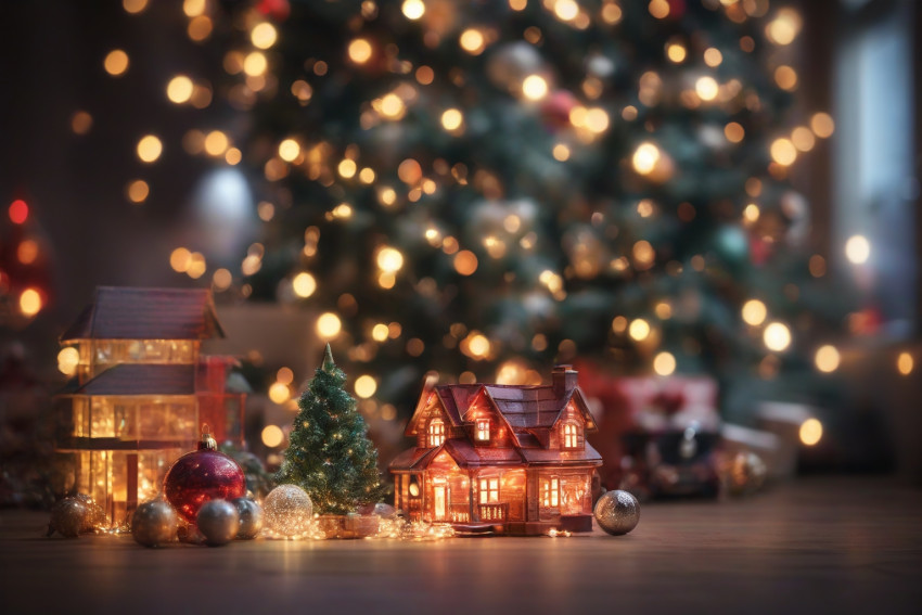 Christmas Tree Light Ball And Gift in Home Wallpaper For Desktop Image Dp