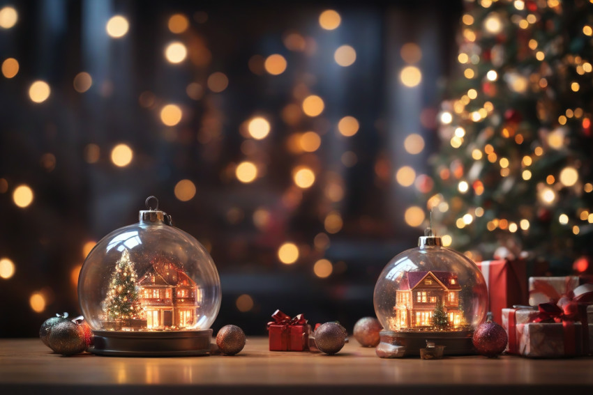 Christmas Tree Light Ball And Gift in Home Wallpaper For Desktop Image