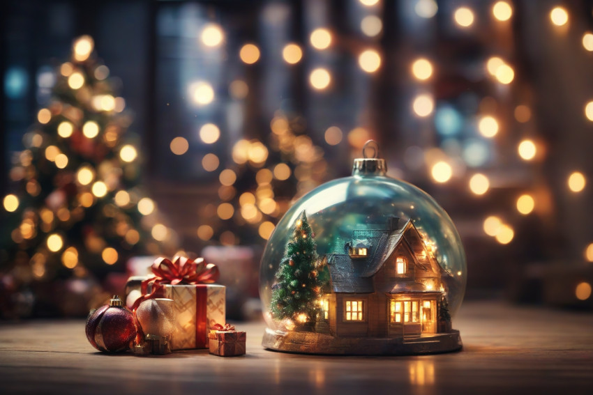 Christmas Tree Light Ball And Gift in Home Wallpaper For Desktop Images