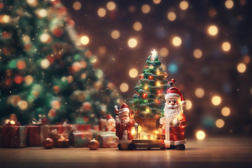 Christmas Tree Light Gift With Santa Claus Images HD Wallpaper