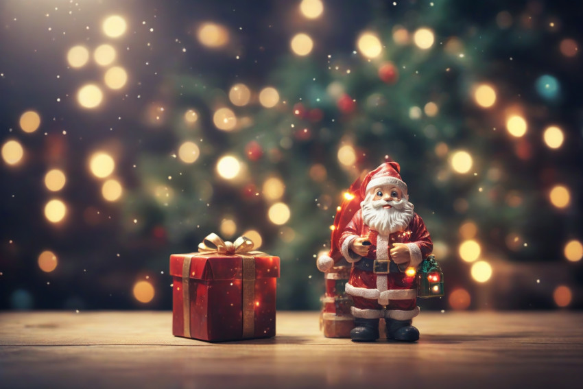 Christmas Tree Light Gift With Santa Claus Images HD Wallpaper