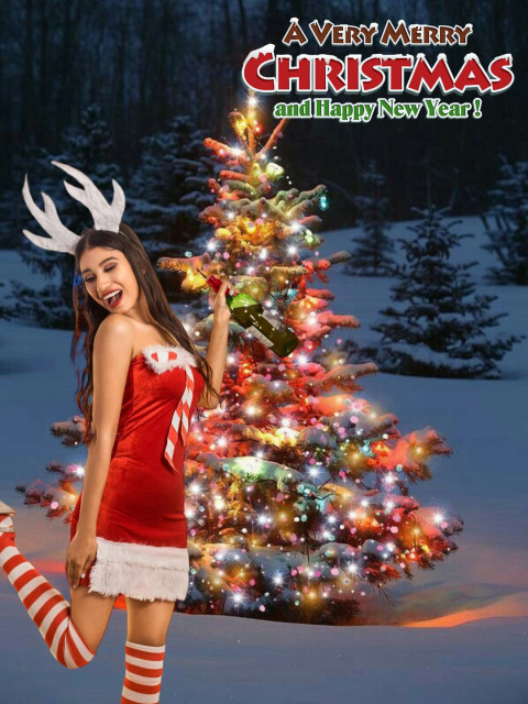 Christmas Tree With Girl Background For CB Editing