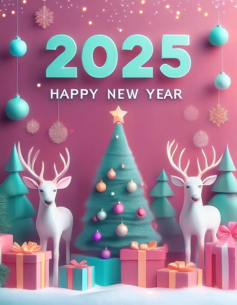 Colorful 2025 New Year Card With Christmas Trees Photo Hd