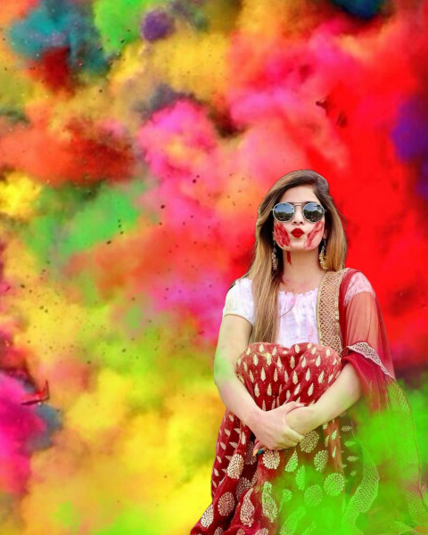 Colorful Happy Holi CB Background For Editing With Girls Pic