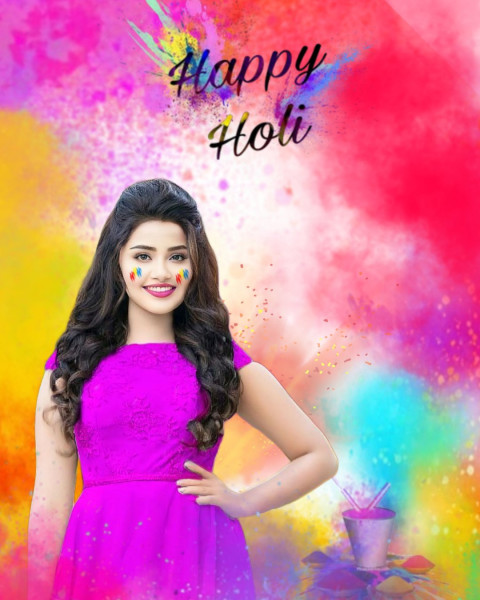 Colorful Happy Holi Editing CB Background Girl Stock