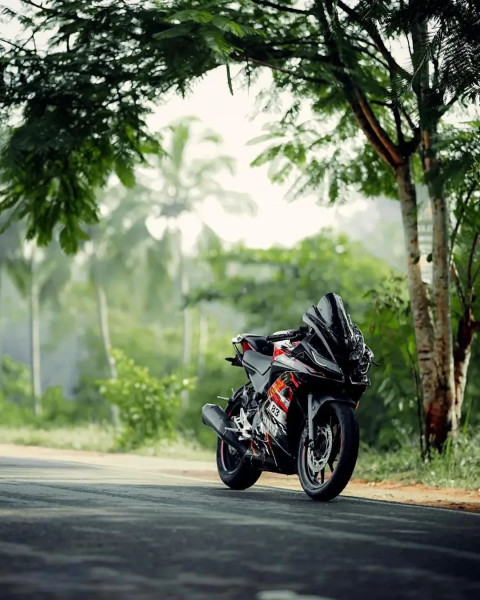 Cool Backgroud With RAcing Motorcycle in Stand and Nature Dark Stock