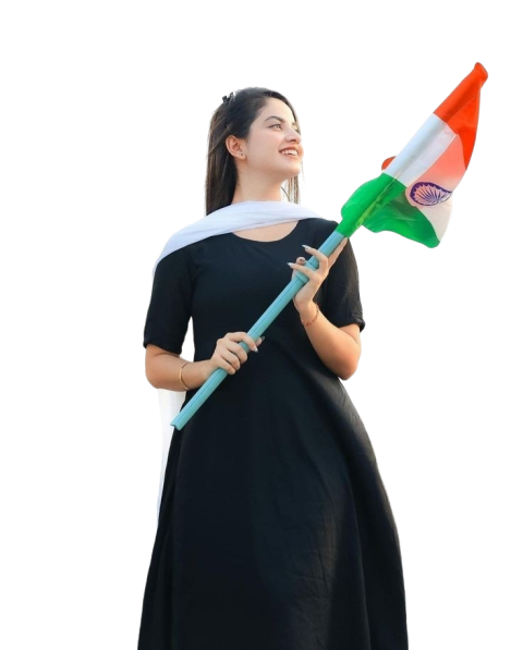 Cute Girl In Black Dress With Indian Flag PNG transparent