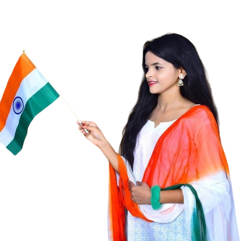 Cute Girl PNG With Indian Flag transparent Images HD