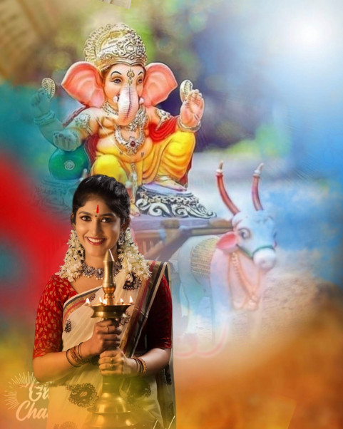 Cute Girl With Ganpati Ganesh Photo Editing Background Full HD