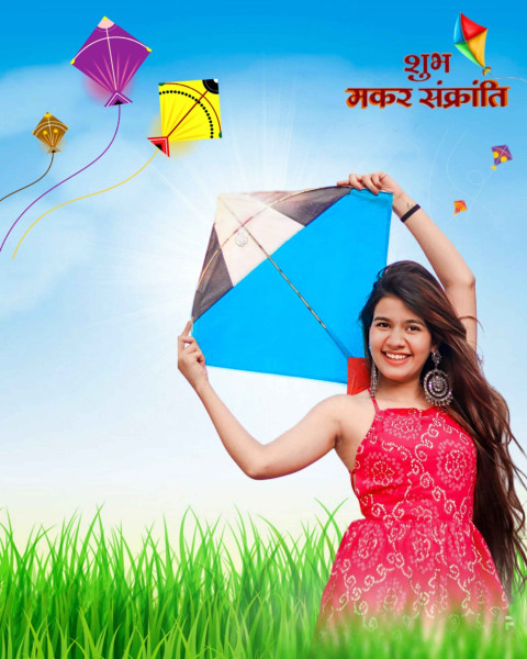 Cute Girl With Kite For Makar Sankranti Background HD Editing