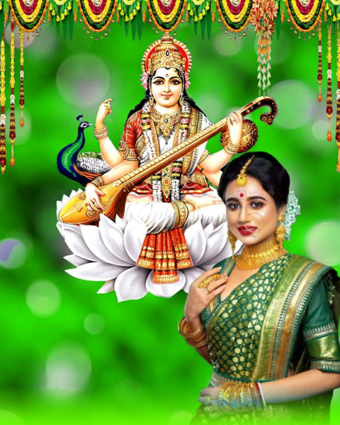 Cute Girls Happy Saraswati Puja Editing Full HD Background