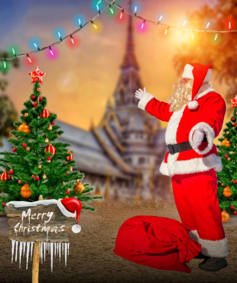 Cute Santa Claus Full Bosy Stock Image HD Free Editing Background Photo