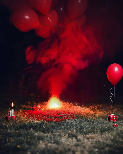 Dark Photo Editing Ballon And Red Smoke Background