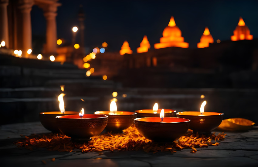 Diwali Image of Banaras Ghat Diya Background HD WhatsApp Status