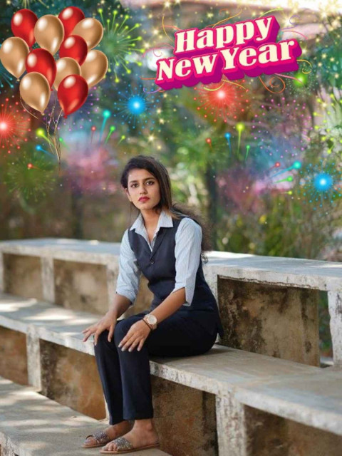 2025 New Year HD Background with Sitting Girl Photo