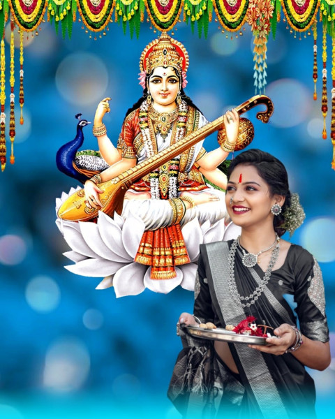 Download Happy Saraswati Puja Girls Editing Background Free