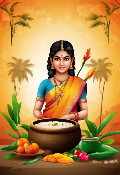 Festival Pongal HD Backgrounds With Girl Images Free For Editing